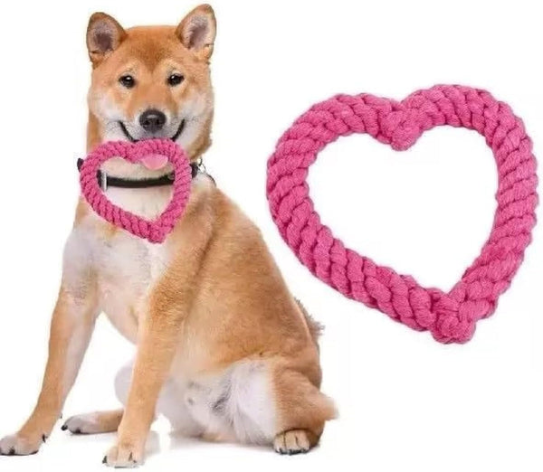 Essivox Pink Love Heart Shaped Dog Chew Rope Toy, Interactive Dental Puppy Tool