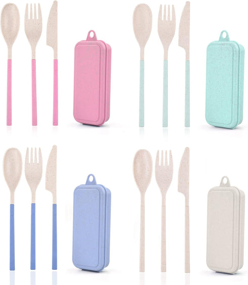 Reusable Utensils Set With Case, 4 Sets Collapsible Travel Cutlery Set for Adult Travel, Picnic, Camping or Birthday Use