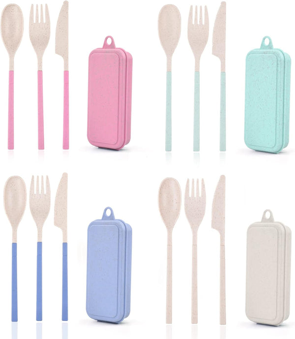 Reusable Utensils Set With Case, 4 Sets Collapsible Travel Cutlery Set for Adult Travel, Picnic, Camping or Birthday Use