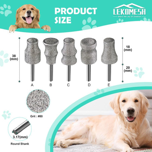 5pcs 1/8" Dog Nail Grinder Bits - Animal Diamond Rotary Bit for Dogs and Cats, Pet Nail Grinder Wheel for Home Grooming
