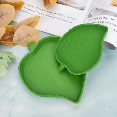 Leaf Shape Reptile Food Water Bowl, 2 Pieces Reptile Plate Dish for Tortoise, Corn Snake, 2 Sizes