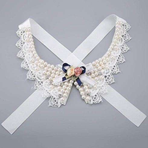 Pet Pearl Necklace, Teddy Adjustable Bow Tie with Pearl, Dogs Neck Collar for Wedding Party
