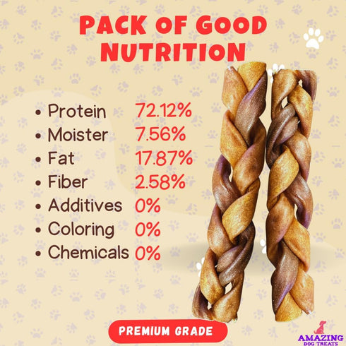 Amazing Dog Treats - 6 Inch Braided Collagen Sticks for Dogs, 10 Count - Collagen Bully Sticks, 95% Natural, No Hide
