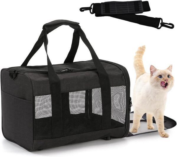 Soft-Sided Travel Carrier for Cats, Foldable Breathable Airline Approved Carrier for Small Medium Dogs Puppies Under 15