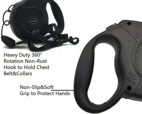 Heavy Duty Retractable Dog Leash, 26ft for Small Medium Large Dogs, Up to 110lbs, Black