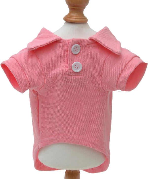 lovelonglong Basic Dog Polo Shirts – Premium Cotton T-Shirts for Large Medium Small Dogs, Pink XS, Two-Button Collar