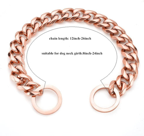 Rose Gold Dog Chain Collar 11mm/15mm/19mm Stainless Steel Cuban Link for Small Medium Large Dogs (19mm, 18inch)