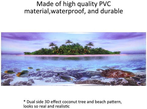 3D Effect Aquarium Fish Background Coconut Tree Beach Double-Sided Adhesive Wallpaper Decor (91 * 50cm)