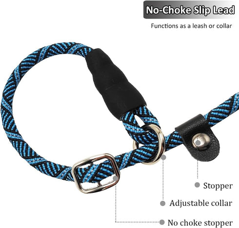 Reflective Long Slip Lead Dog Leash Anti-Choking 12FT/20FT/30FT/50FT Rope Training Leash for Medium Dogs Small Puppy Pets