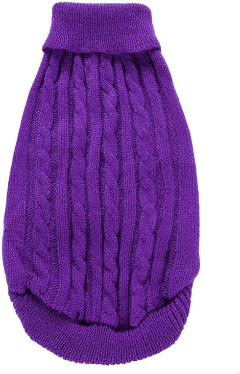 CHBORCHICEN Small Dog Sweaters, Knitted Pet Cat Warm Sweatshirt for Winter (Large, Purple)