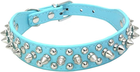 Dogs Kingdom Soft Leather Mushrooms Rivet and Spikes Studded Adjustable Buckle Pet Puppy Dog Collar, 10"-24" Length