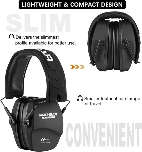 PROHEAR 016 Ear Protection Safety Earmuffs, NRR 26dB Noise Reduction, Compact Foldable Ear Defenders