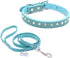 Dogs Kingdom Jeweled Rhinestones Pet Dog Collar Leash Set, 10"-16.5" Total Length, Blue M