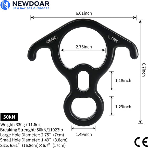 NewDoar 50KN 11000 LBF Rescue Figure,8 Descender Large Bent-Ear Belaying and Rappelling Gear Belay Device for Rock Climbing, Aerial Dance,Ziplining and Peak Rescue 7075 Aluminum Alloy