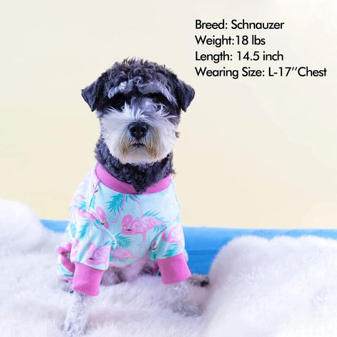 KYEESE Dog Pajamas, Velvet Pjs for Medium Sized Dogs, Soft Clothes with Flamingo Pattern, Comfy Pet Onesie Costume