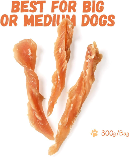 10.6 oz Pawmate Dog Treats Chicken Jerky Strips for Dogs, Natural Healthy Dog Jekry with Taurine, Real Chicken Twists