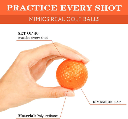 Bac-kitchen 40 Pack Foam Golf Practice Balls - Realistic Feel and Limited Flight Training Balls for Indoor or Outdoor