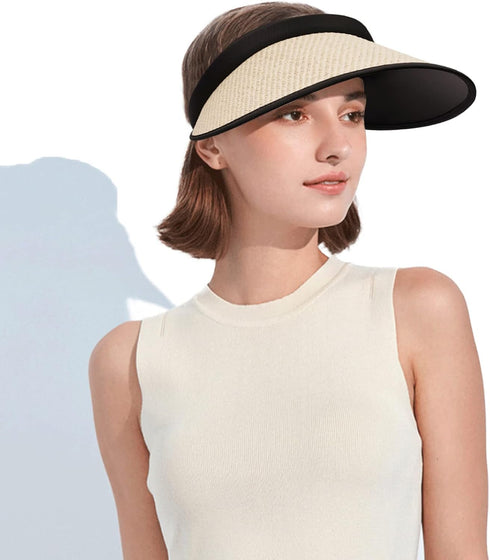 Wide Brim Sun Visor Hat Large UV Protective Beach Cap Womens Outdoor Tennis Straw Hats