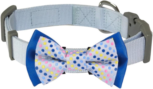 Blueberry Pet 4 Patterns Polka Dots Handmade Detachable Bow Tie Adjustable Dog Collar in Neat Pastel Blue, Small, Neck 12"-16"