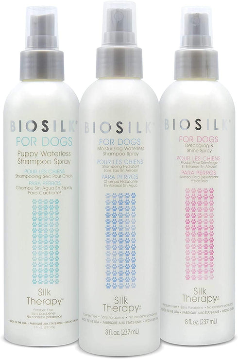 BioSilk for Dogs Waterless Shampoo Spray, 2 Pack, 8 Fl Ounces Each