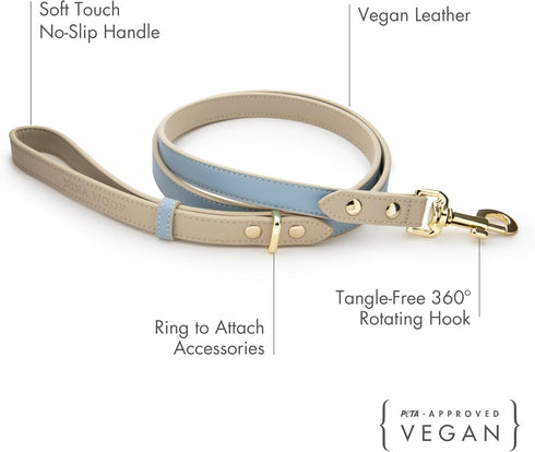 Leather Dog Leash, Cupertino Slim Leash with Reinforced Hardware, European Design, Blue, 4ft