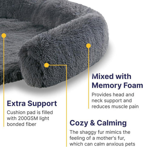 Codi Dog Bed for Couch, Dark Grey, Calming Anti-Anxiety Bed for X-Large Dogs, Fluffy Plush with Removable Washable