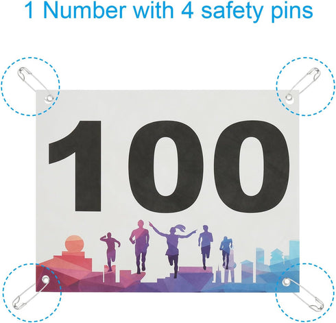 (Pack 100) Durable Waterproof Running Bib Numbers for Marathon Events - Multicolor