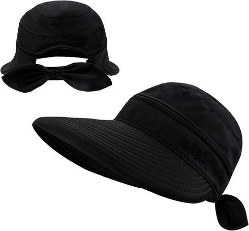 Womens Sun-Hats Summer UV Protection, Packable Visor Zip-Off 2 in 1 Detachable Wide Brim Outdoor Golf Beach Hat