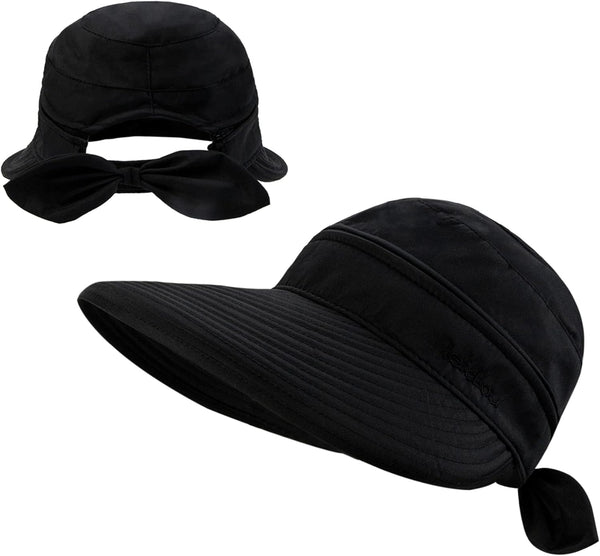 Womens Sun-Hats Summer UV Protection, Packable Visor Zip-Off 2 in 1 Detachable Wide Brim Outdoor Golf Beach Hat