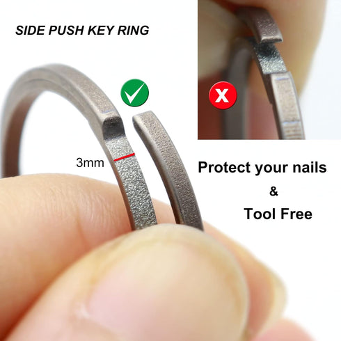 Side Pushing Titanium Key Rings for Key Carabiner, Quick Release EDC Split Rings