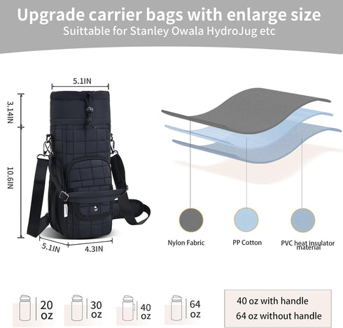 40oz Water Bottle Carrier Bag Insulated with Phone Pocket Quilt Water Bottle Holder Pouch, Daily Use Sling Bag