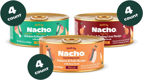 Made by Nacho Premium Minced Wet Canned Cat Food with Hydrating Bone Broth, 5.5 oz (12 Packs, Variety Pack)
