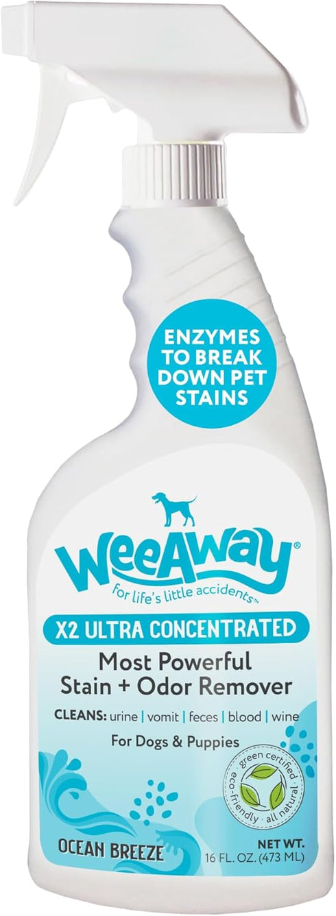 X2 Ultra Concentrated Pet Stain and Odor Remover Spray, Enzyme Cleaner for Dog Urine, 16 oz (Ocean Breeze)