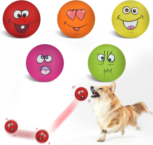 Squeaky Dog Toy, Durable Chewing Latex Rubber Balls with Funny Face for Puppy Small Medium Dogs (5PCS)