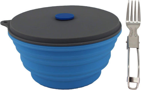 Mr. Peanut's Collapsible Silicone Camping Bowl with Lid & Foldable Fork for Outdoor Use