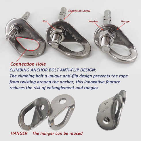 YZTONGPAO 304 1/2"-for Setups (6 Sets) Stainless Steel Climbing Bolt Kit, Heavy-Duty Climbing Holds Hanger Outdoor