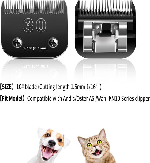 30 Blades Dog Grooming Blades Compatible with Andis/Oster A5/Wahl KM-10 Series, Detachable Replacement Blades, Black