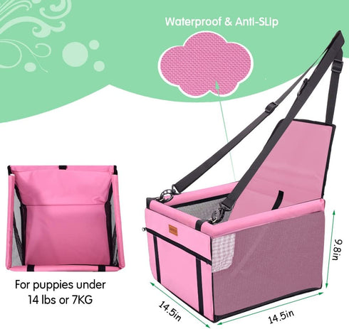 SWIHELP Pet Car Booster Seat Travel Carrier Cage - Oxford Breathable Folding Soft Washable Travel Bags for Dogs, Cats,