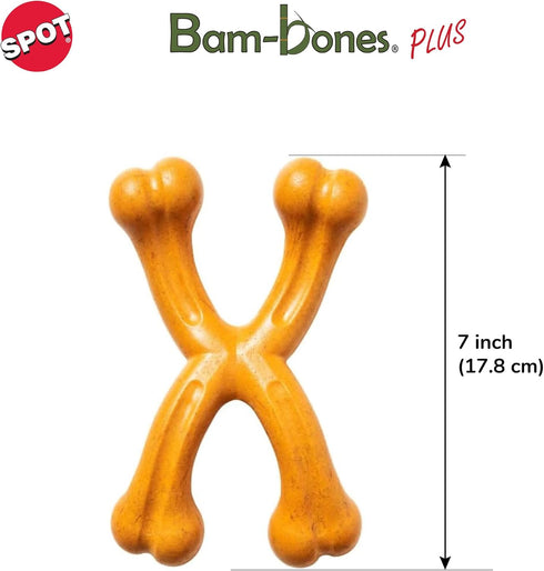 SPOT Bam-bones PLUS Double Wishbone - Bamboo Fiber & Nylon, Durable Chew for Aggressive Chewers, 7in, Peanut Butter