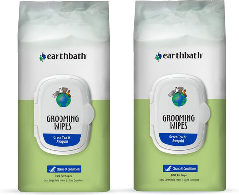 earthbath Green Tea & Awapuhi Grooming Wipes - Dog Wipes for Paws and Butt, 100 Count (2 Pack)