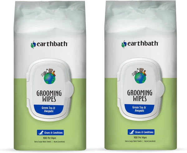 earthbath Green Tea & Awapuhi Grooming Wipes - Dog Wipes for Paws and Butt, 100 Count (2 Pack)