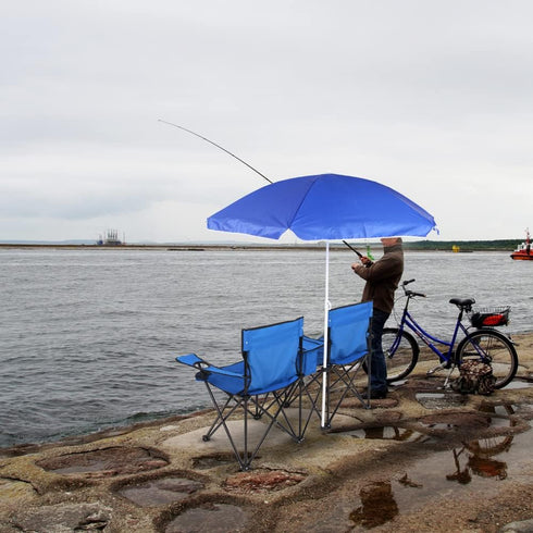 Volowoo 2 Portable Seat Folding Camp Chair,Double Camping Chairs with Umbrella with Cooler Bag, Beverage Holder