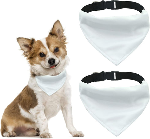 Dog Bandana with Adjustable Buckle, 2 PCS Sublimation Double-Sided Blank for Medium and Large Dogs, White, L