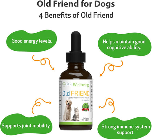 Pet Wellbeing Old Friend for Senior Dogs, 2 oz - Vet-Formulated Natural Herbal Supplement for Joint Mobility Support
