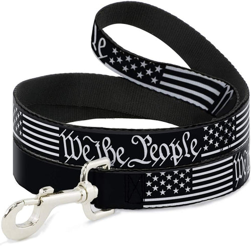 Dog Leash, Americana Flag We The People, Black White, 6 Feet Long, 0.5 Inch Wide