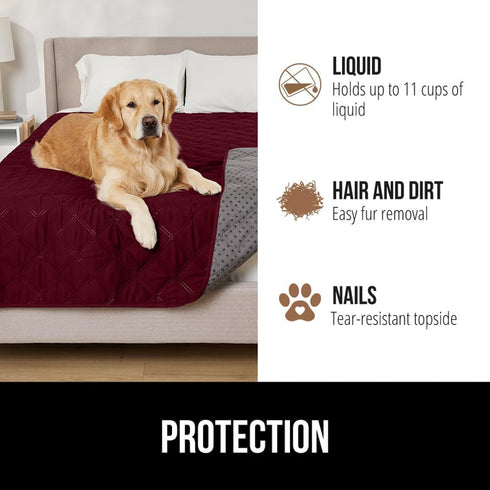 Gorilla Grip 100% Waterproof Dog Blanket, Tear & Slip Resistant Pet Friendly Throw for Small Pets, 30x70 Burgundy