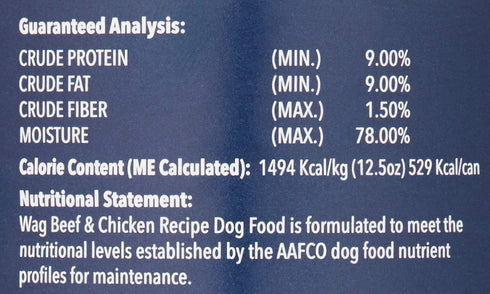 12.5 oz (Pack 12) Amazon Brand - Wag Pate Canned Dog Food, Beef & Chicken Recipe, Can