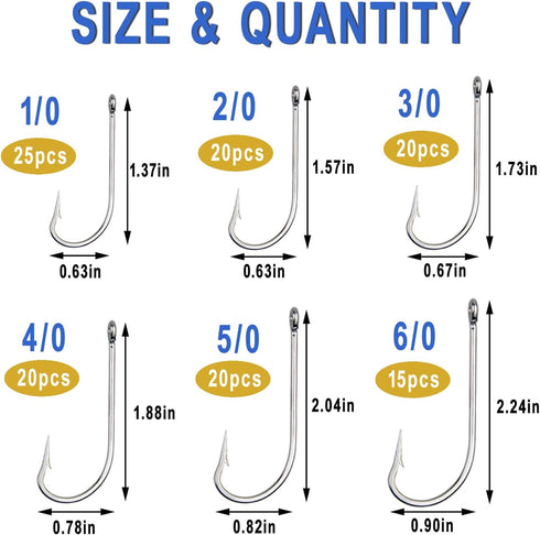 Saltwater Fishing Hooks Set, Stainless Steel O'Shaughnessy Forged Long Shank Hooks for Saltwater Freshwater