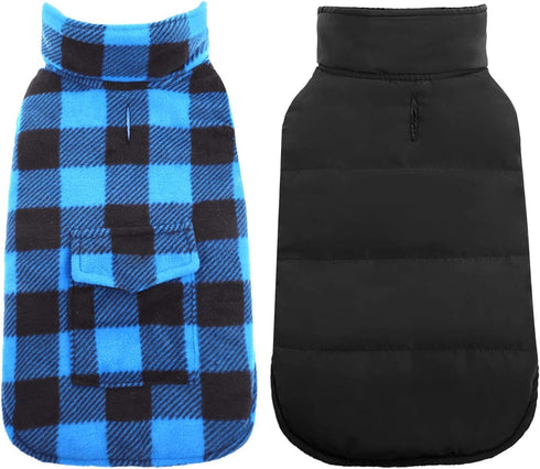 Kuoser Windproof Dog Winter Coat, Reversible Plaid Fleece Jacket for Small Dogs, Cozy Warm Pet Apparel, XS