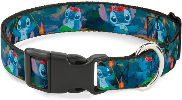 Buckle-Down Plastic Clip Collar - Stitch Hula Dance 5-Poses, 1" Wide, Fits 9-15" Neck, Small
